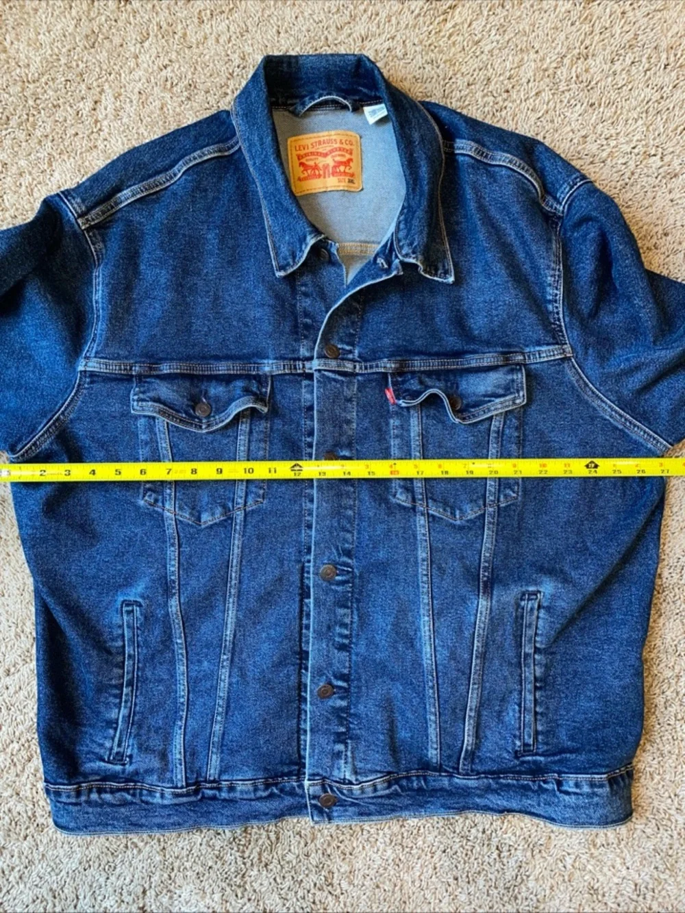 Levi’s Denim Trucker Jacket Mens Size 3XL Jean Classic Red Tab Dark Wash Utility